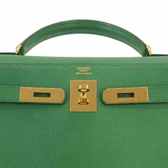 HERMES Kelly 32 2way hand shoulder bag Couchevel Epson Green 〇W engraved Out... - Picture 7 of 10